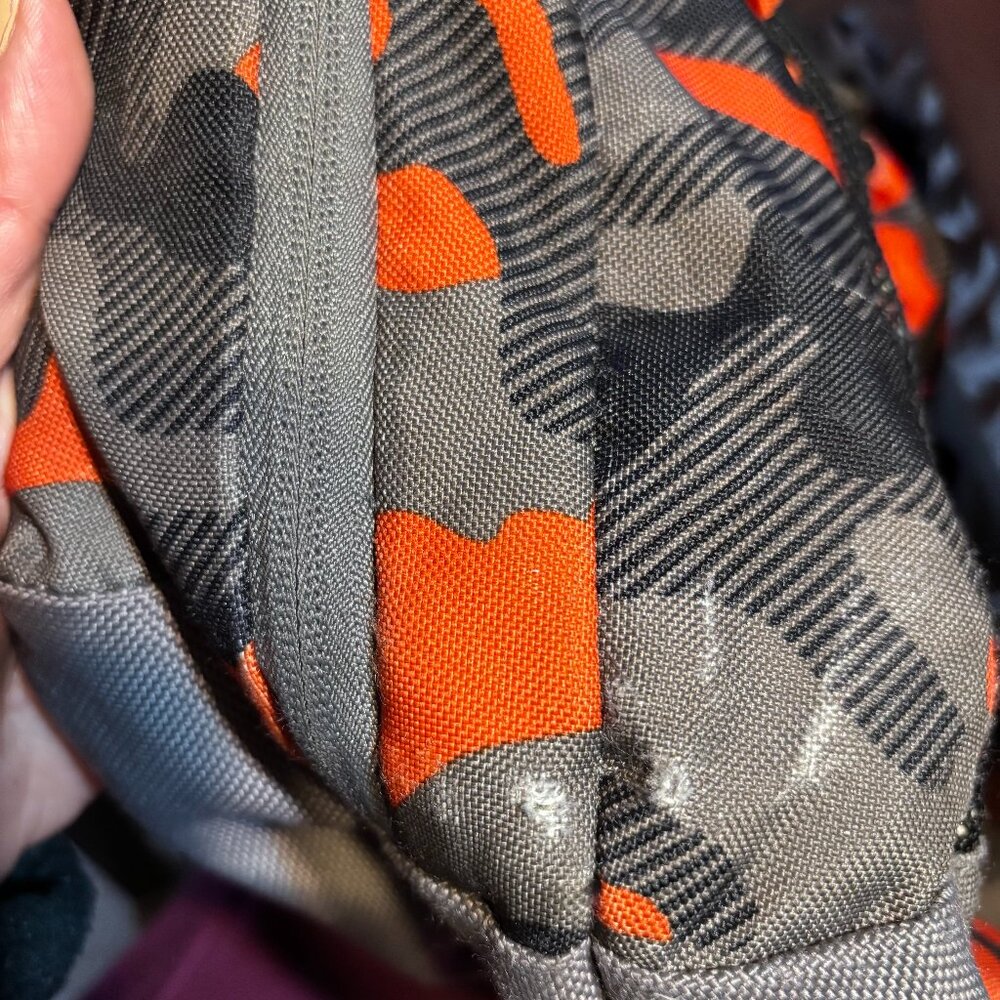 Accessories: Lands End Camouflage Backpack - Orange/Gray/Black - Picture 13 of 13